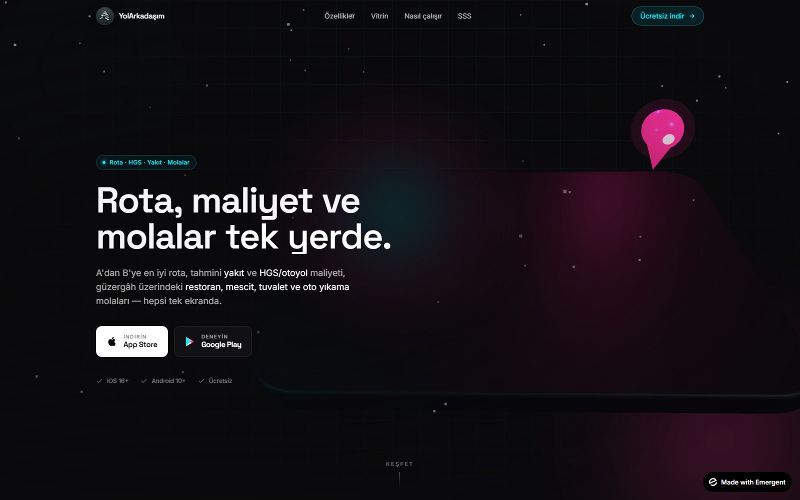 YolArkadaşım uygulamasının özelliklerini anlatan tanıtım web sitesi